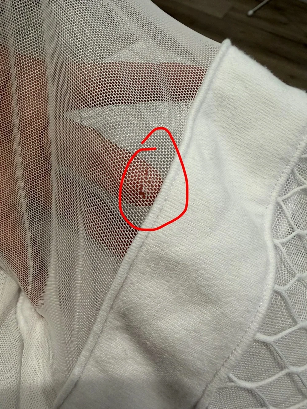 ALO - white Mesh Crop Hoodie front zipper FLAWS SEE!